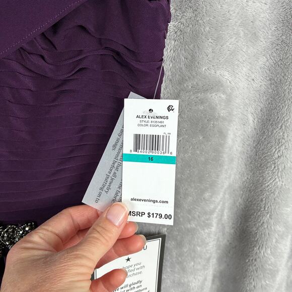 NWT Alex Evenings Dress Maxi 16 Purple Aubergine Cowl Pleat Mother of the Bride - Picture 4 of 16
